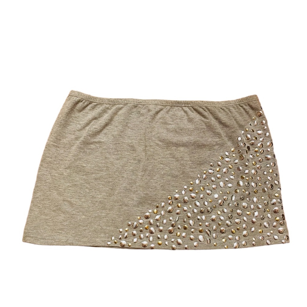 Sugar High Love Stoned Studded Micro Mini Skirt Gray Cotton Gold and Sil… - Picture 2 of 6